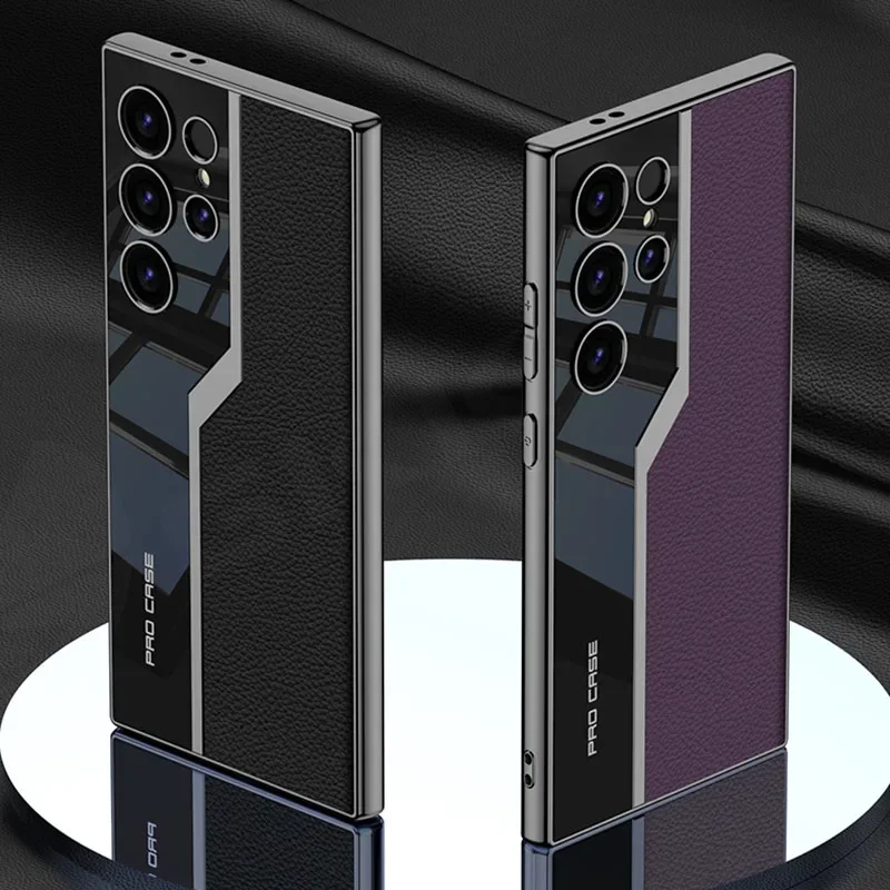 Leather Plating Soft Edge Case For Samsung Galaxy S24 Ultra Shockproof Camera Pr