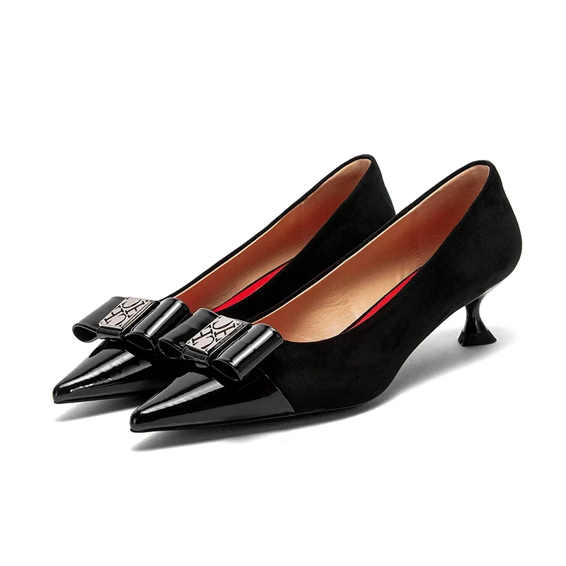 High-Heeled Shoes Elegant Fashion Female Commuting Low Heeled Shoes British Style Patchwork Design Lady Pointed Shoes 2