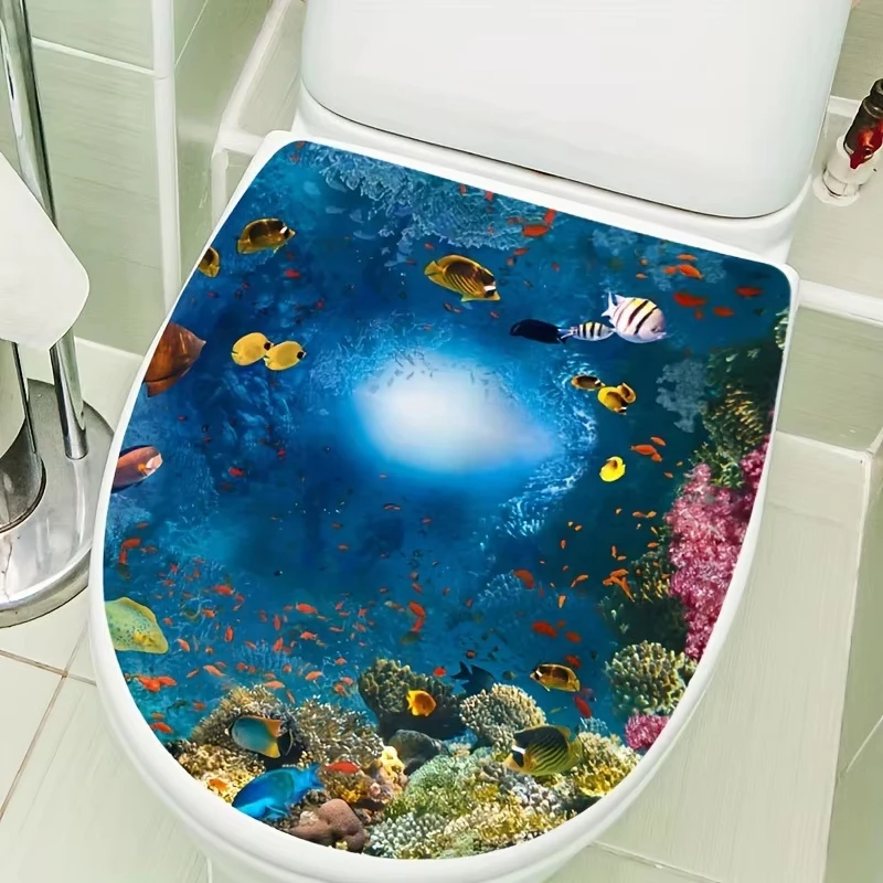 Sea World Toilet Sticker Bathroom Toilet Cover Bathtub Waterproof Durable Removable Home Decoration Vinyl Decals F09