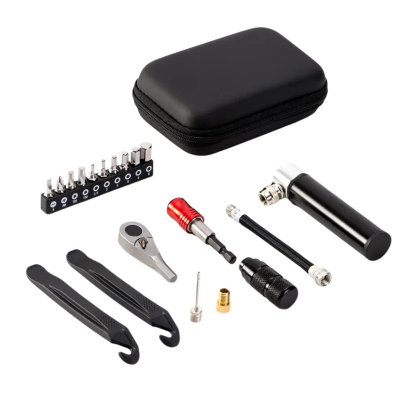A06F-Bike Repair Tool Kit Bicycle Multi Functional With Mini Pump, Ratchet Reversible Tool, Ideal For Cycling For Camping And Tr