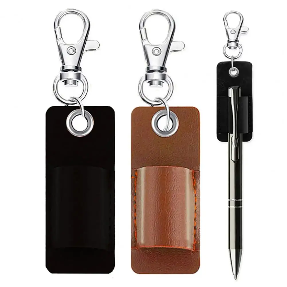Pen Guard Soft Touch Portable Faux Leather Pen Holder Organizer Keychain for Badge Pencil Protector Neck Lanyard Fine Sewing pen holder