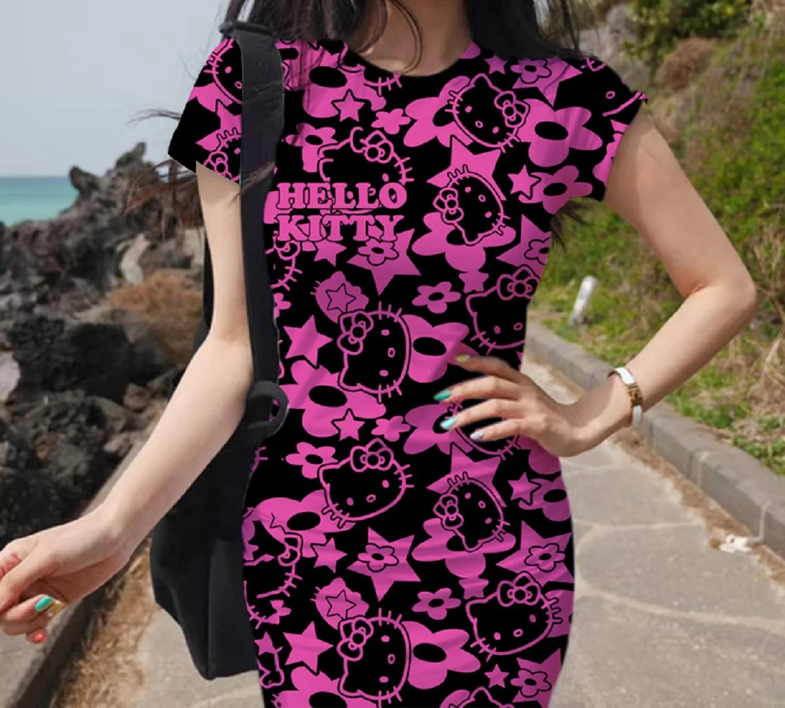 

Sexy Hello Kitty Cartoon 3D Printing Slim Fit Pencil Sheath Dress Fashion Fashion Women's Mini Dress Vest Hot Sale