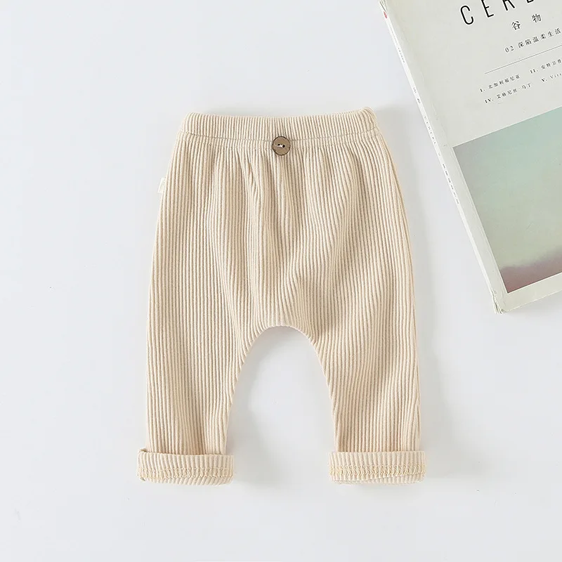 Casual Baby Trousers Bottoming Pant Ribbed Elastic Striped Pants Solid Color Infant Clothing for Kids Toddler Boys Girl Clothes 3
