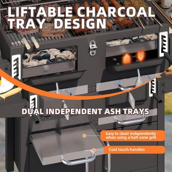36 In Extra Large Charcoal Grill - 620 Sq.In Oversized BBQ Area with Thermometer & Individual Lifting Charcoal Trays, Storage C 5