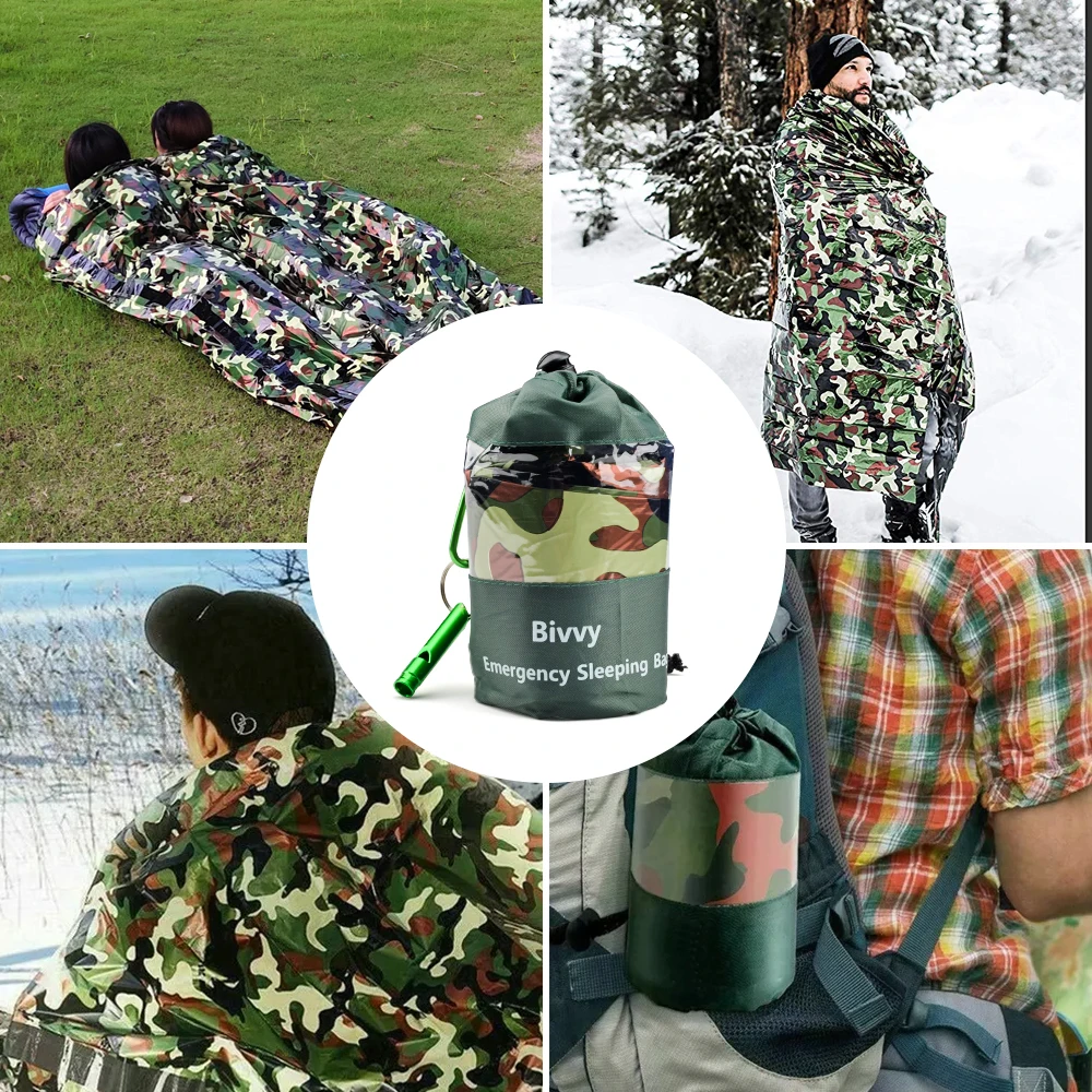 Camouflage Waterproof Emergency Sleeping Bag 120x200cm Portable Warmth Survival Camping Reusable Send Original Storage Bag