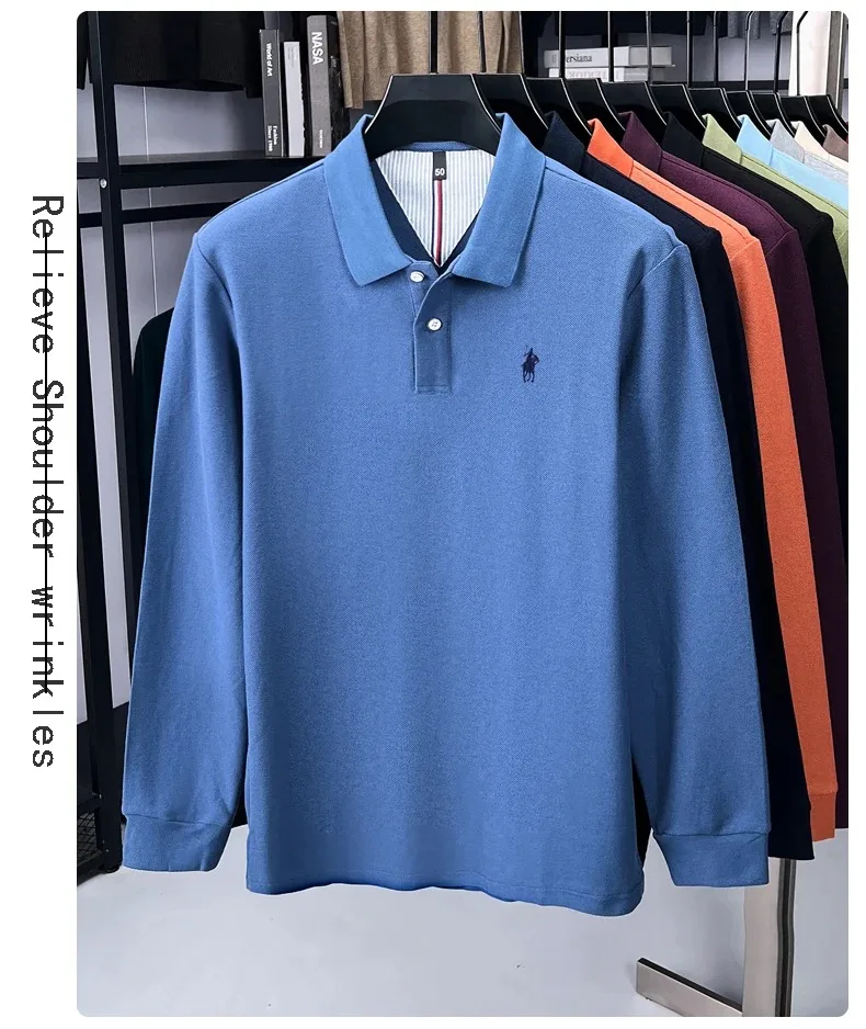 100% reine Baumwolle Luxus Herren Langarm-Poloshirt Designer-Marke Paul mit Pony-Stickerei Weicher Komfort Frühling Herbst Casual T-Shirt – Detail 29