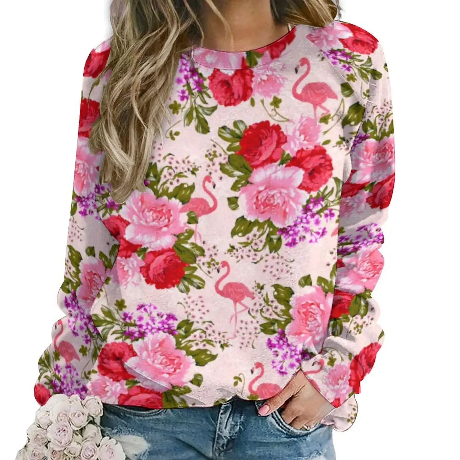 

Tropical Baroque Floral Casual Hoodies Autumn Vintage Pink Roses Hoodie Woman Long Sleeve Oversized Fashion Pattern Sweatshirts