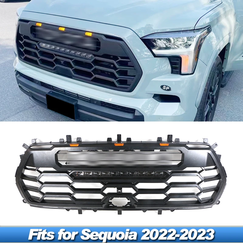 

Fit for TOYOTA SEQUOIA 2022 2023 grille with light bar SEQUOIA grill front bumper modification