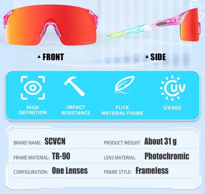 SCVCN MTB Rennrad Sonnenbrille UV400 Photochrome Schutz Gläser Winddicht Brille Männer Frauen Reiten Outdoor Sport Brillen – Detail 13