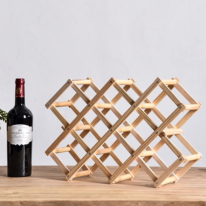 Folding Wooden Wine Rack Wine Storage Shelf Household Decoration Supplies Free Installation 3-10 Bottles