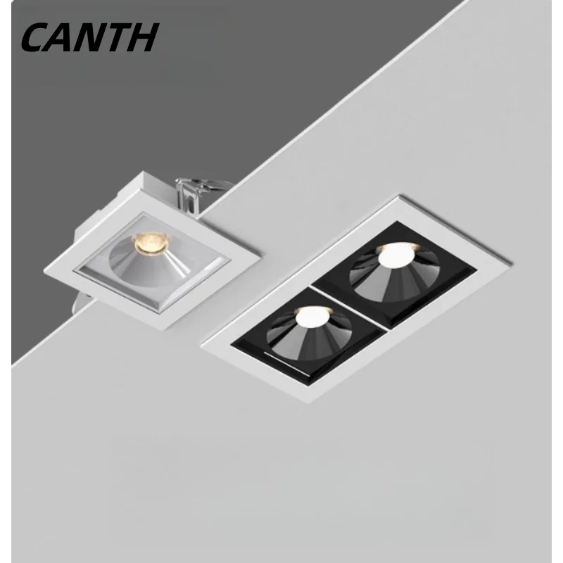 Ultra-thin embedded spotlights led anti-glare single and double-headed square downlights for home living rooms