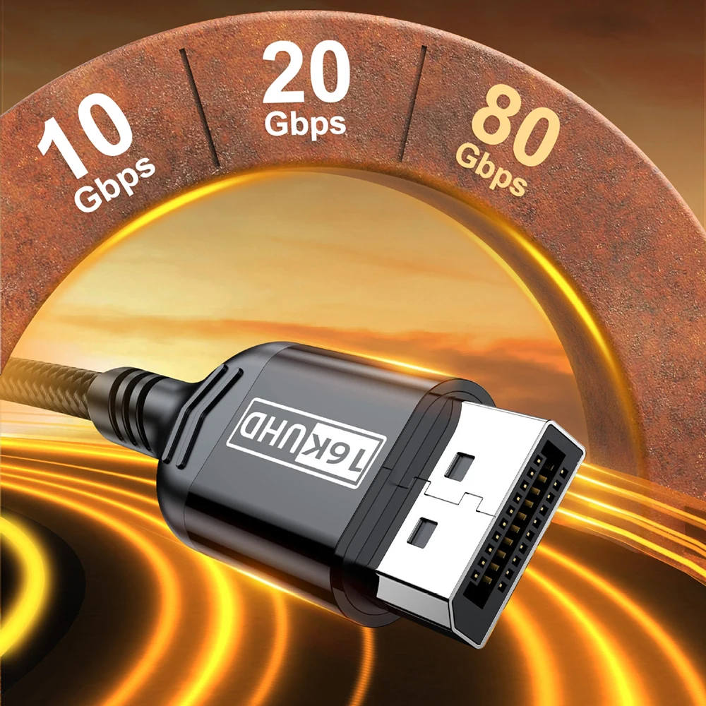 Ultra High-Speed DisplayPort 2.1 Cable - 16K 80Gbps 12-Bit HDR VRR Video Cord (Lengths: 1m to 5m)