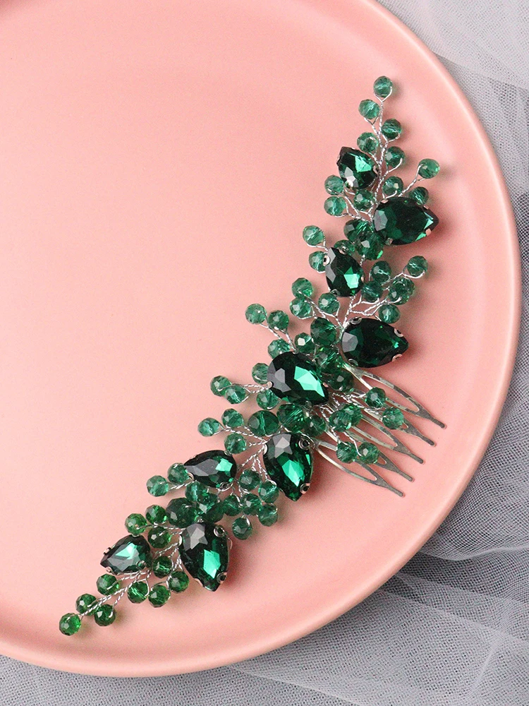Hair Accessories Bridal Hair Accessories Green Rhinestone Bride Hair Comb Crystal Wedding Head Jewelry Bridal Hair Accessories for Women and Girls Bridesmaid Gift