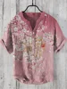 Japanese frog print Henley Shirt Men's Cool And Thin Breathable Summer Shirts Button Stand Collar Shirt v-neck henley shirt 2