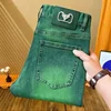 Fashionable Slim Straight Men's Jeans Green Casual Pants High Waist Mid-Length Versatile Stylish Chinese Brand AE Stock