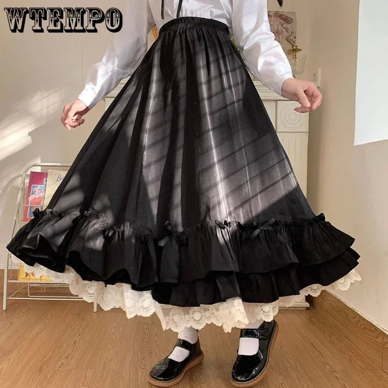 

WTEMPO Japan Style New Ruffles Double Layered Skirts Women's Fashion Casual Elastic High Waist Loose Versatile Skirts Wholesale