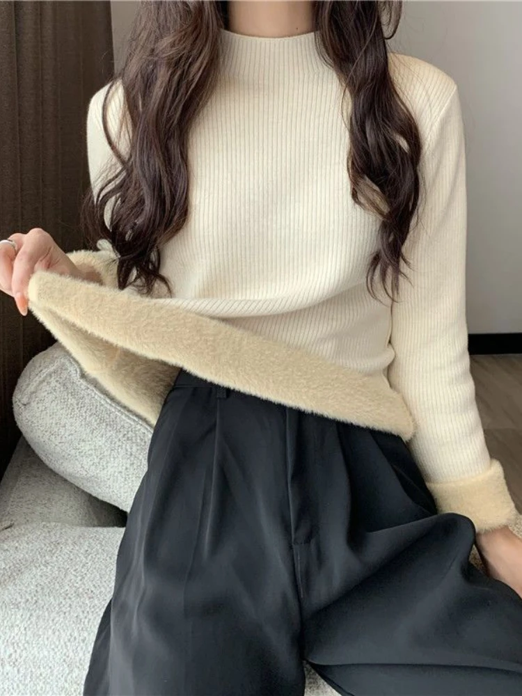 

Fashion Women Sweaters 2023 Autumn and Winter Plush Thick Knitwear Women's Sweater Long Sleeves Half High Collar Woman Jumper