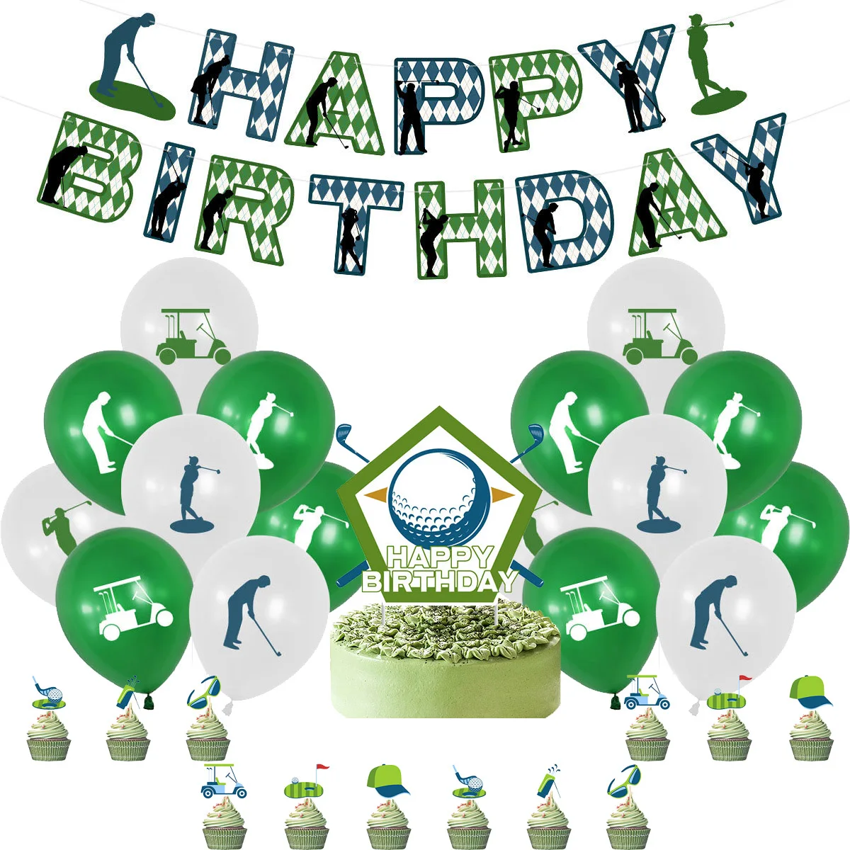 2022 New Cartoon Adult Golf Sports Theme Birthday Party Articles Latex Balloon Cake Decoration Banner Baby Shower Boy Kid Gift