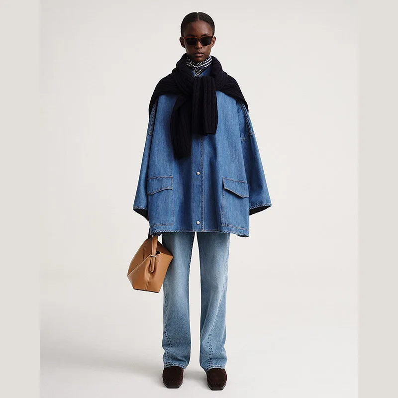 

T0te*-Women's Denim Jacket, Jeans Coat, Cotton Cardigan, Turndown Collar, Full Sleeve, Casual, Vintage, Autumn, Winter