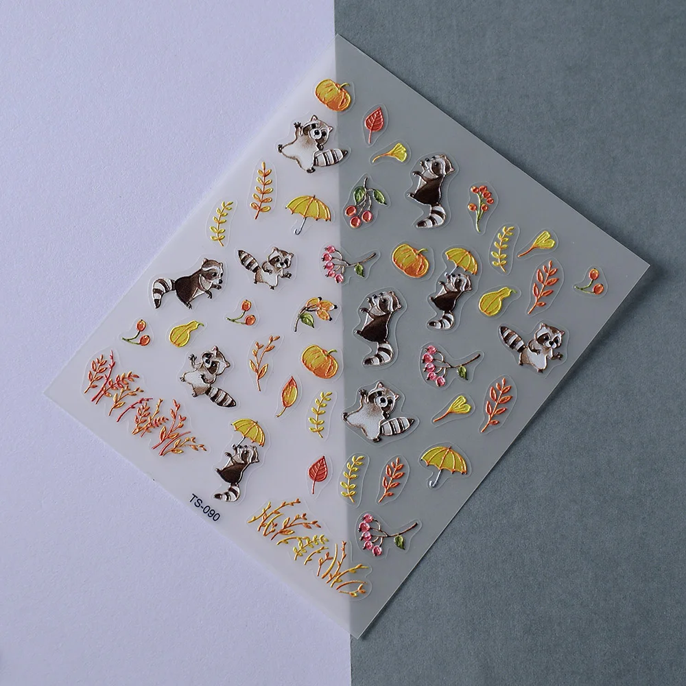 Raccoon Animals 5D Nail Sticker Faux Ongle Transfer Sliders Nail Wraps 3