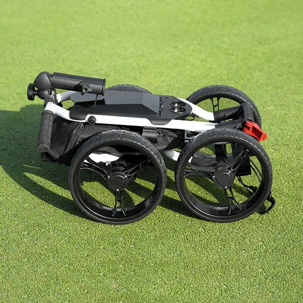 Golf Trolley, Four-wheel Foldable Light Trolley with Golf Club Seat, Foot Brake/umbrella Stand