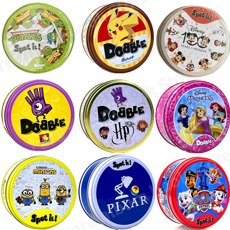 Juego de cartas Dobble Spot It para niños, juguete con caja de Metal, animales deportivos rojos, Jr Hip, juego de mesa, regalo de vacaciones, Camping, 36 estilos