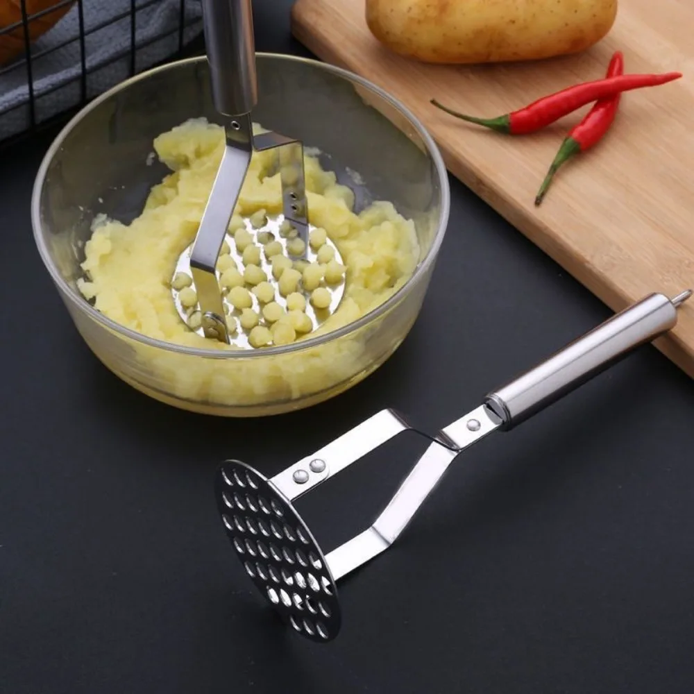 Practical Stainless Steel Potatoes Masher Rust-proof Handheld Potatoes Crusher Hangable Household Fruit Puree Maker Cooking