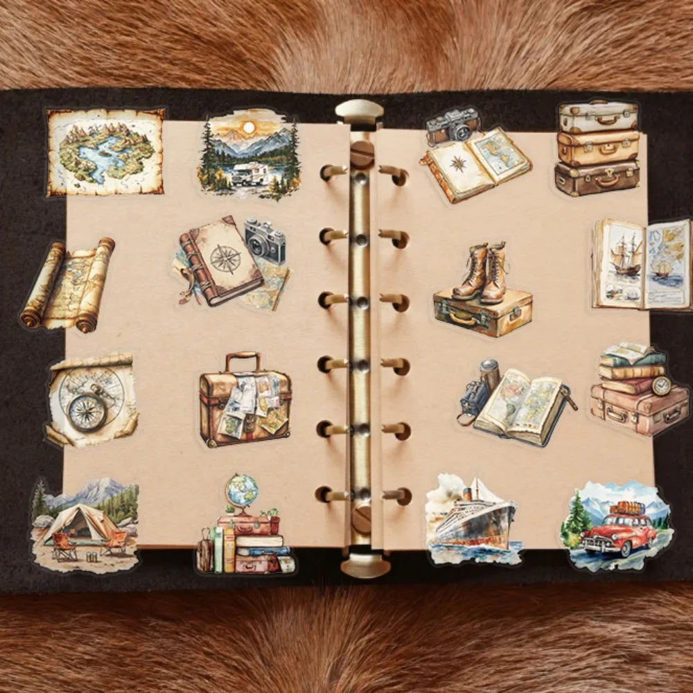 50개 투명 빈티지 여행 스티커 - 저널, 기타 및 노트북용 방수 PET 장식(Anime Worlds Store)