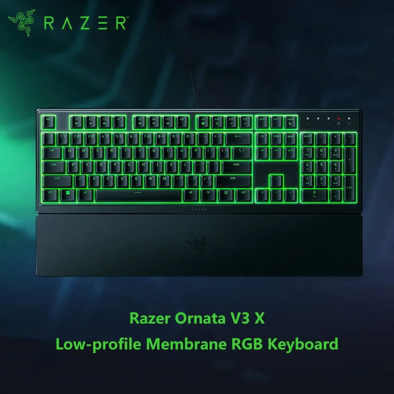 

Игровая клавиатура Razer Ornata V3 X Chroma RGB: низкопрофильные клавиши-бесшумные мембранные переключатели-колпачки с УФ-покрытием-защита от протекания