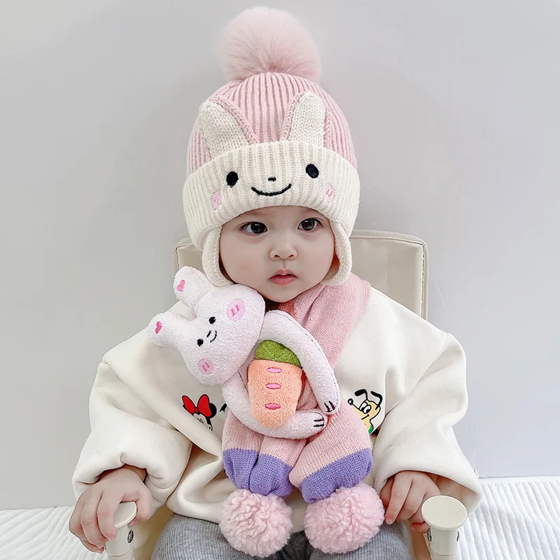 2023 Winter Autumn Baby Knit Children Scarf Kids Beanie Cap Warm and Thickened Baby Bonnet Cap For Girls Boys Ear Protection Hat