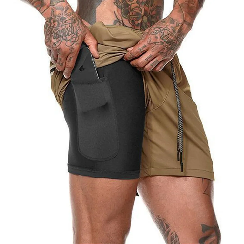 Mens Camo Print Double Layered Sporty Running Shorts