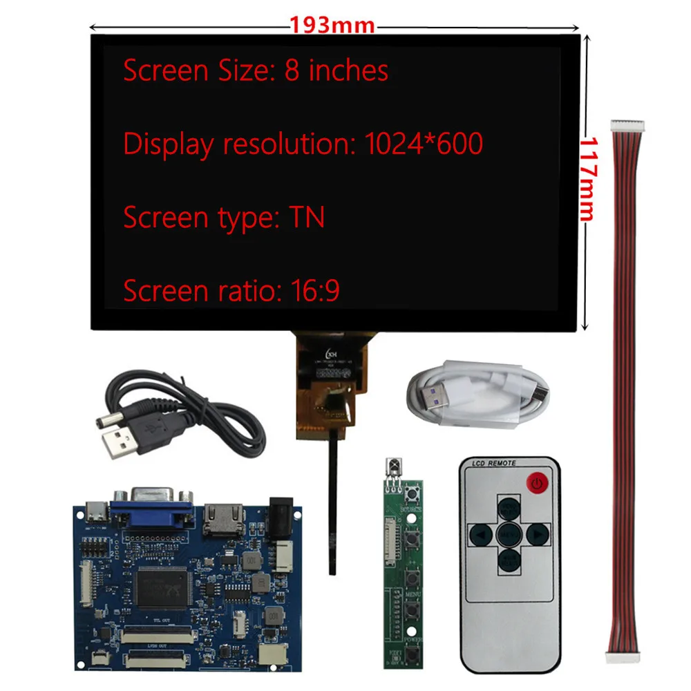 1024*600 LCD ÷ ȭ, HDMI/VGA ̹ Ʈ , Ÿ ġ ũ,   ǻ  , 8 ġ