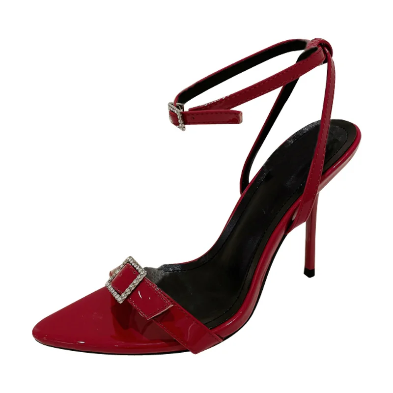 

Fashion Show Solid Color Women Sandals Peep Toe Stiletto Party Ladies Shoes Hand-made Buckle Strap Leisure High-heeled Sandals