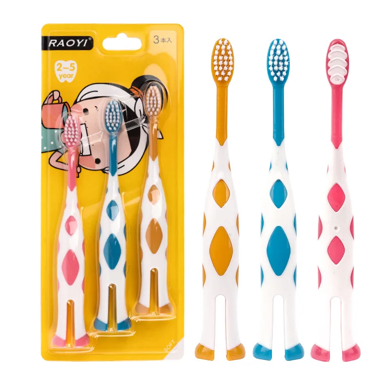 Giraffe Children's Cartoon Soft Toothbrush Ultrafine BabyToothbrushThree-colorThree-branch Personal Cleaning of Bathroom personal