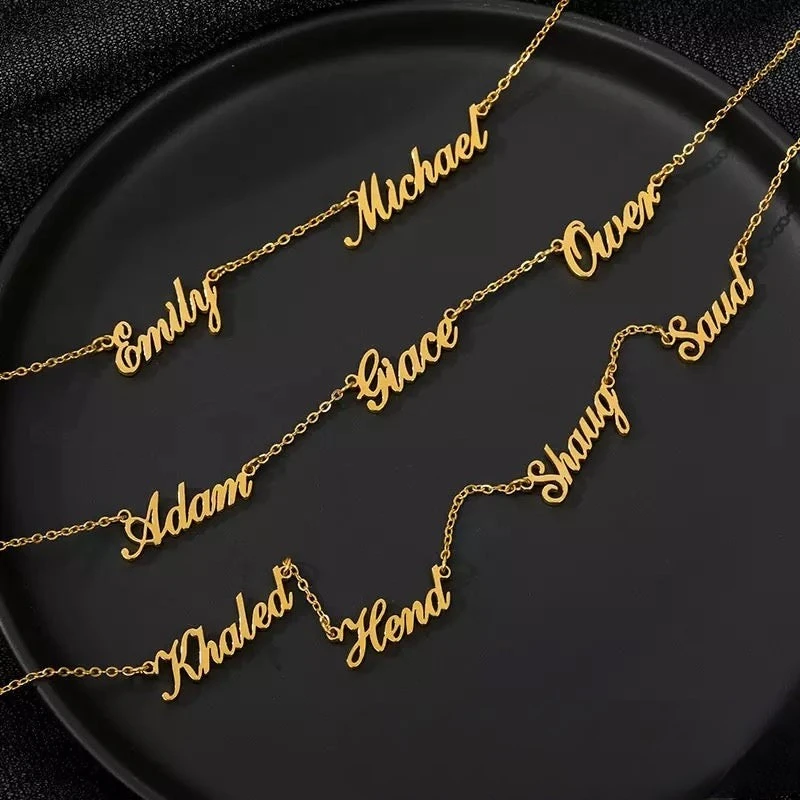 Luxury 925 Silver Personalize Multi Name Necklace Gold Plated Letter Nameplated Choker Chian Women Jewelry Gifts