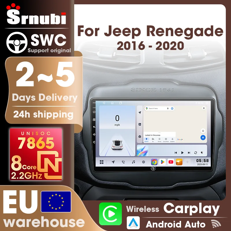Srnubi 2 Din Carplay Android Auto para Jeep Renegade 2016-2020, Radio para Auto, Reproductor Multimedia, Navegación GPS, Estéreo DSP, Unidad Principal UIS7865, Compatible con SWC, Accesorios Automotrices 1