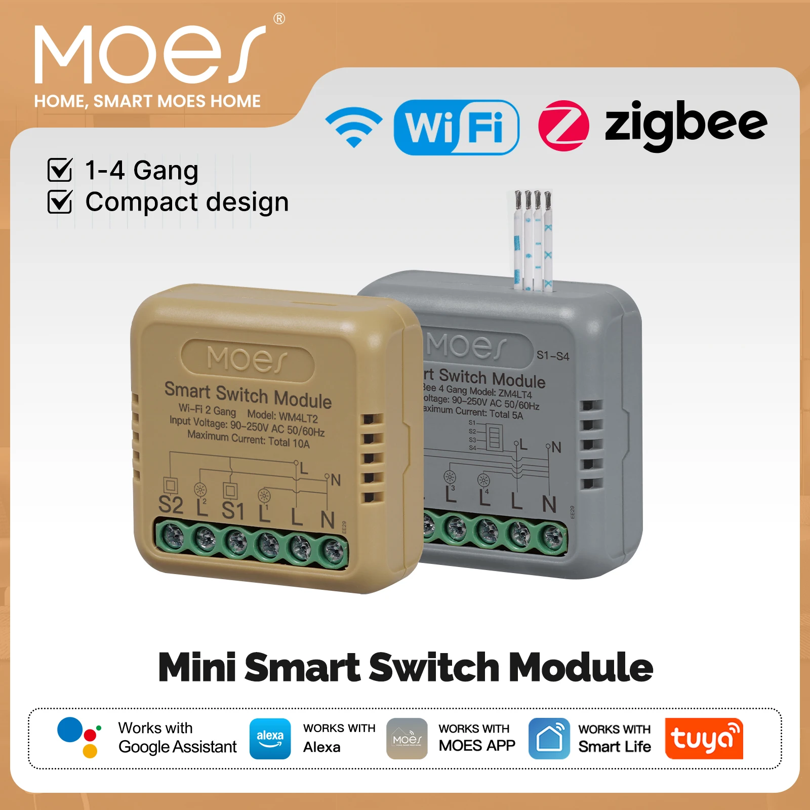 MOES 투야 스마트 미니 스위치 모듈 WiFi ZigBee 1-4 갱 DIY 타이..