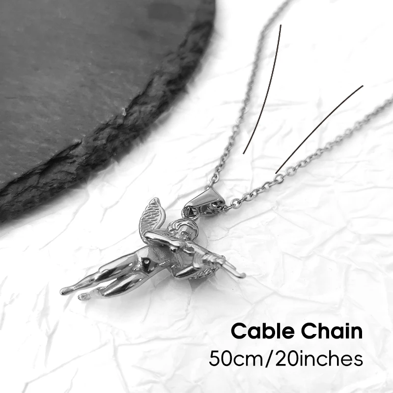 3D-Engel mit Pistolen-Anhänger-Halskette für Männer – 18 Karat vergoldet und Seilkette aus 316L-Stahl, Hip-Hop-Gothic-Schmuck, Geschenk, Amors Reveng – Detail 5
