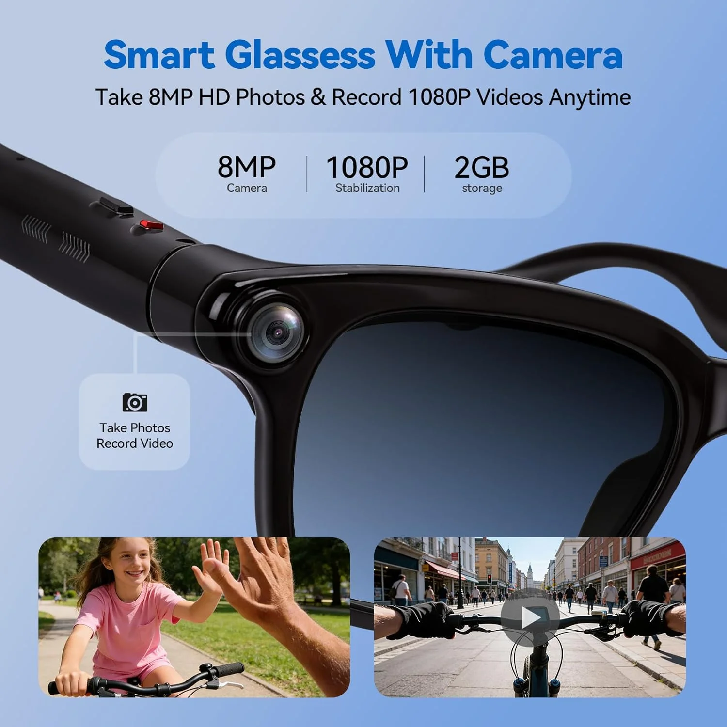 Nuovi Occhiali Intelligenti 2026 con Fotocamera HD 800W, Doppio Altoparlante, Bluetooth, Controllo Vocale, Traduttore AI, Ricarica Rapida Type-C - immagine 2