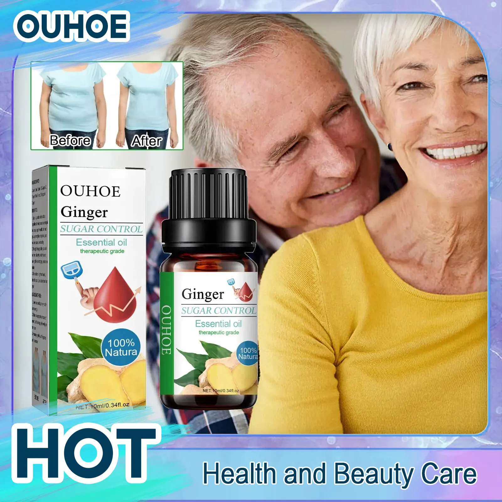 Ätherisches Öl zur Zuckerkontrolle, Behandlung des Blutzuckerspiegels, diabetischer Hypertonie, stabilisiert den medizinischen Blutzucker, Ingweröl, 10 ml_voghion.com