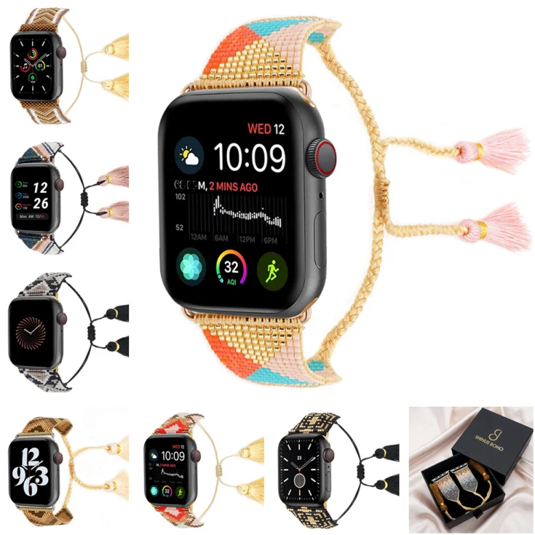 

Fhx-66u Women's Smart Watch Band Bracelet Jewelry Beaded For Apple watch 7 6 5 4 42-44-45mm Watch with Tassel 5pcs/lot