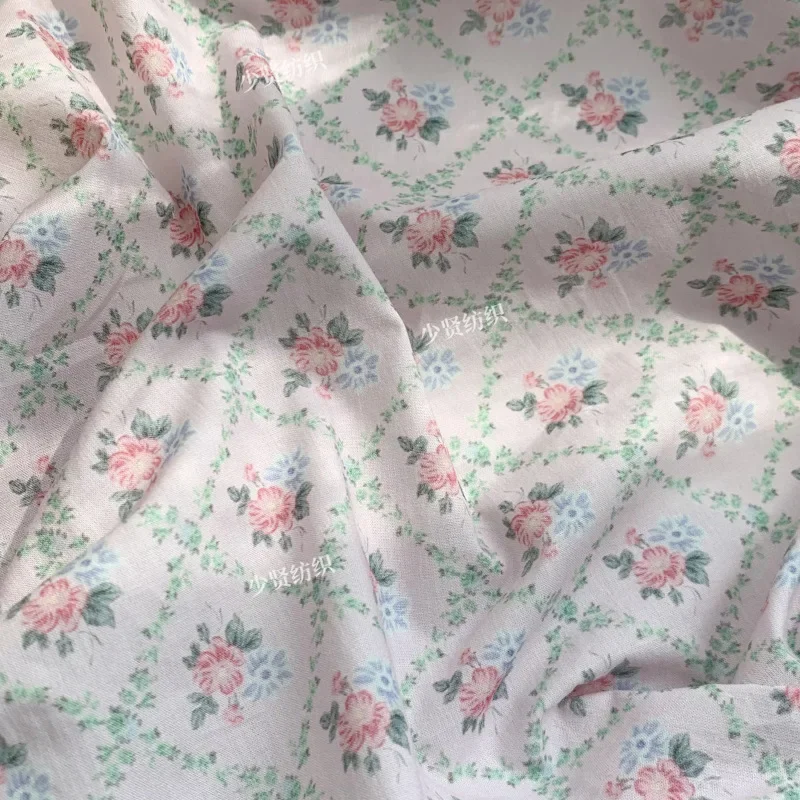 Pure Cotton Digital Printing Fabric Retro French Floral Women's Children's Clothing Material Yardage Baby Accessories