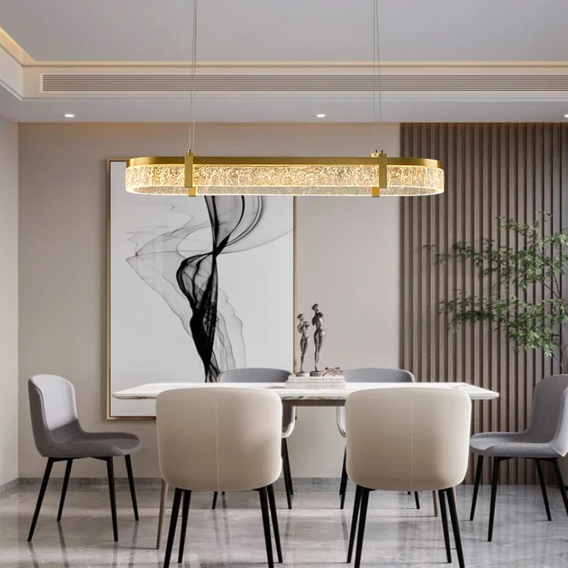 

FSS Modern Long Gold Chandelier Creative Resin Texture Light Luxury Minimalist Restaurant Bar Study Oval Chandelier