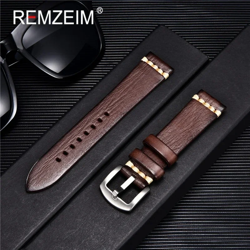 REMZEIM Retro Vegetable Tanned Leather Watch Strap - Fashionable Unisex Watchband Accessories