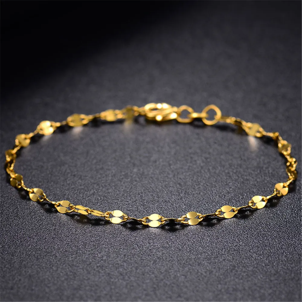 

Pure Solid 999 24K Yellow Gold Chain Woman 2mm Kiss Lip Link Bracelet