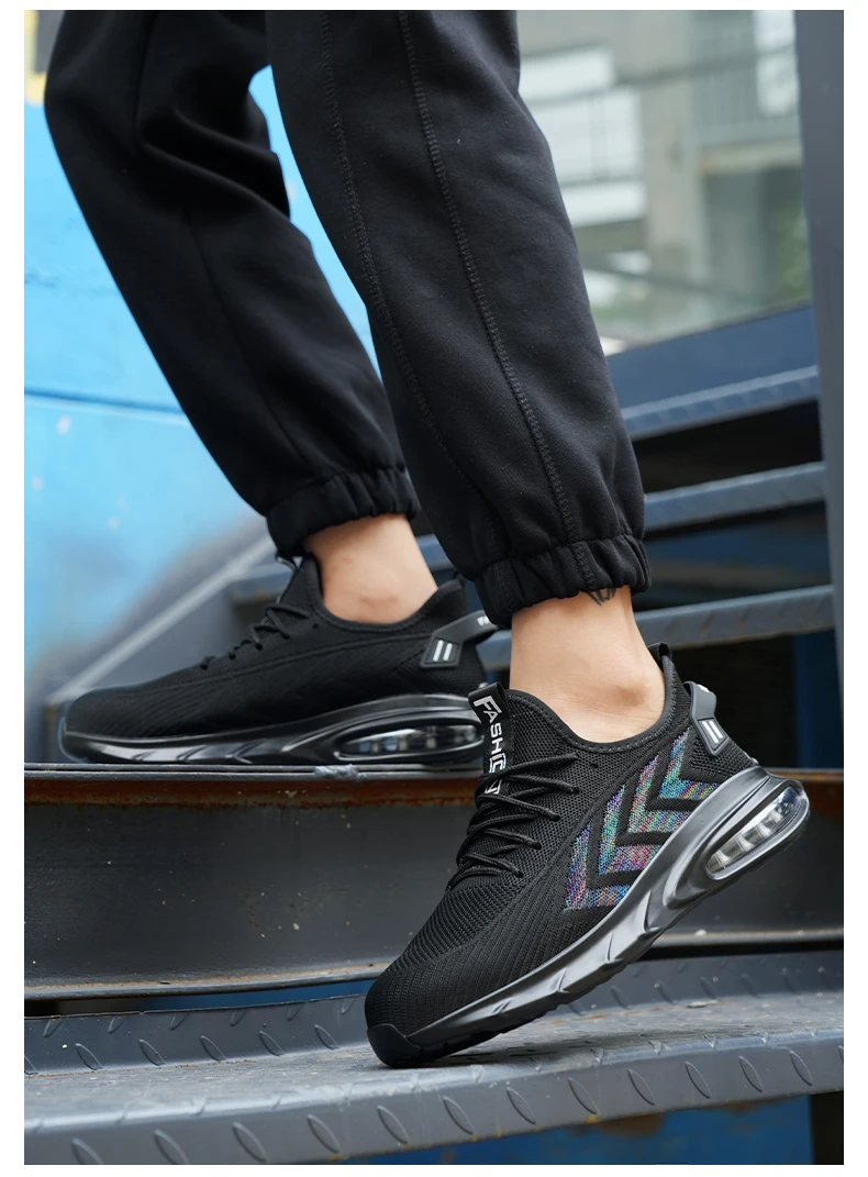 Scarpe protettive da uomo leggere con cuscino d'aria di sicurezza da lavoro, puntale in acciaio, stivali di sicurezza antiscivolo a prova di foratura da uomo_voghion.com