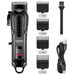 Hiena Rechargeable Cordless Hair and Beard Trimmer - Powerful Electric Clipping Tool (Black)