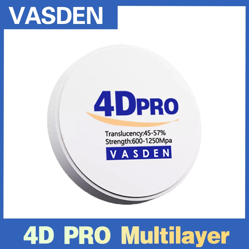 

VASDEN 4D PRO Multilayer Zirconia Blocks Dental Lab A1 A2 A3 CAD CAM Multi-layered Zirconium Disk 8Y Zirkon Blanks