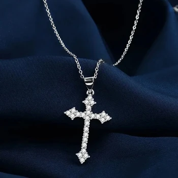 Women's Cross Pendant Necklace For Girls Zircon Jewelry Ladies Summer Accessories Silver Plated Jewellery Woman Gift Girlfriend