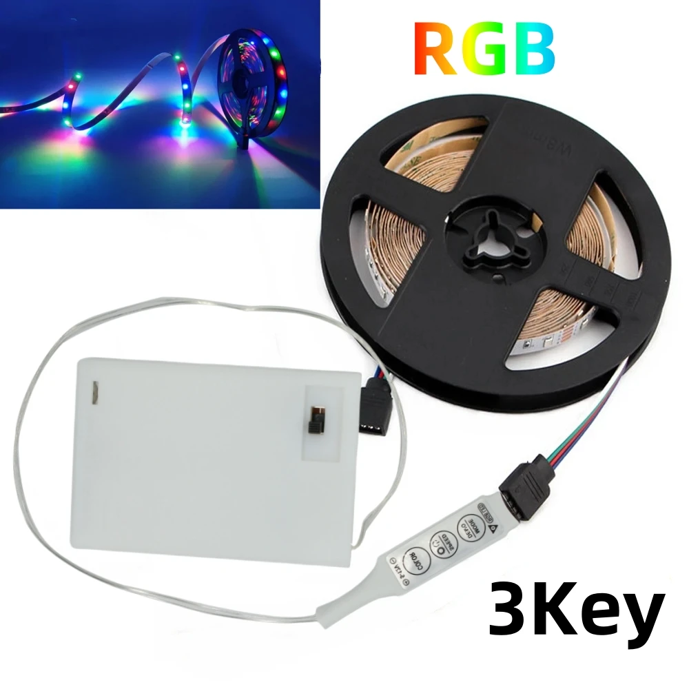 thumbnail image 1 of Tira de luces LED con alimentación por batería 3AA, 5 V, SMD2835, 1 m, 2 m, 3 m, 4 m, 5 m, cinta de iluminación flexible, 60 LED/m, luz de fondo para TV blanca o blanca cálida, 1 of 5